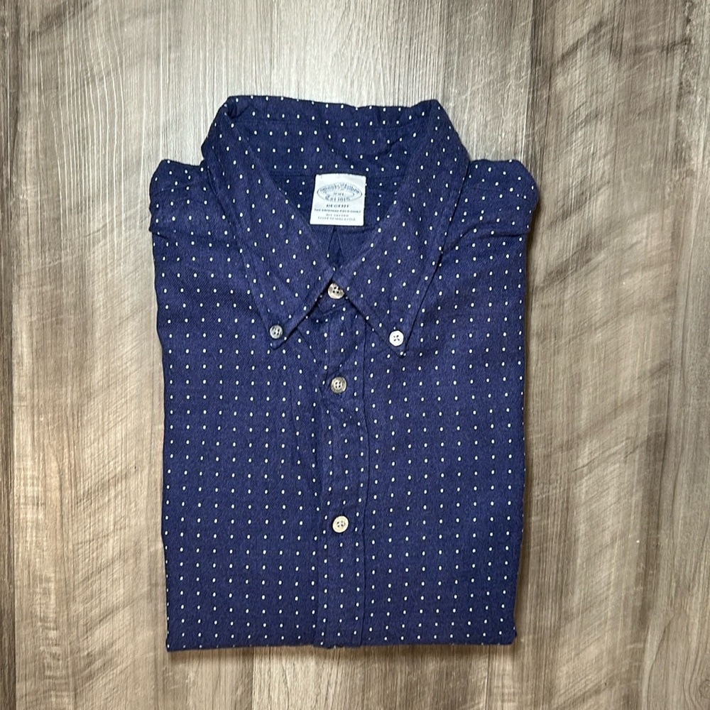 Brooks Brothers Navy Button-Down Shirt with Small Dot Print